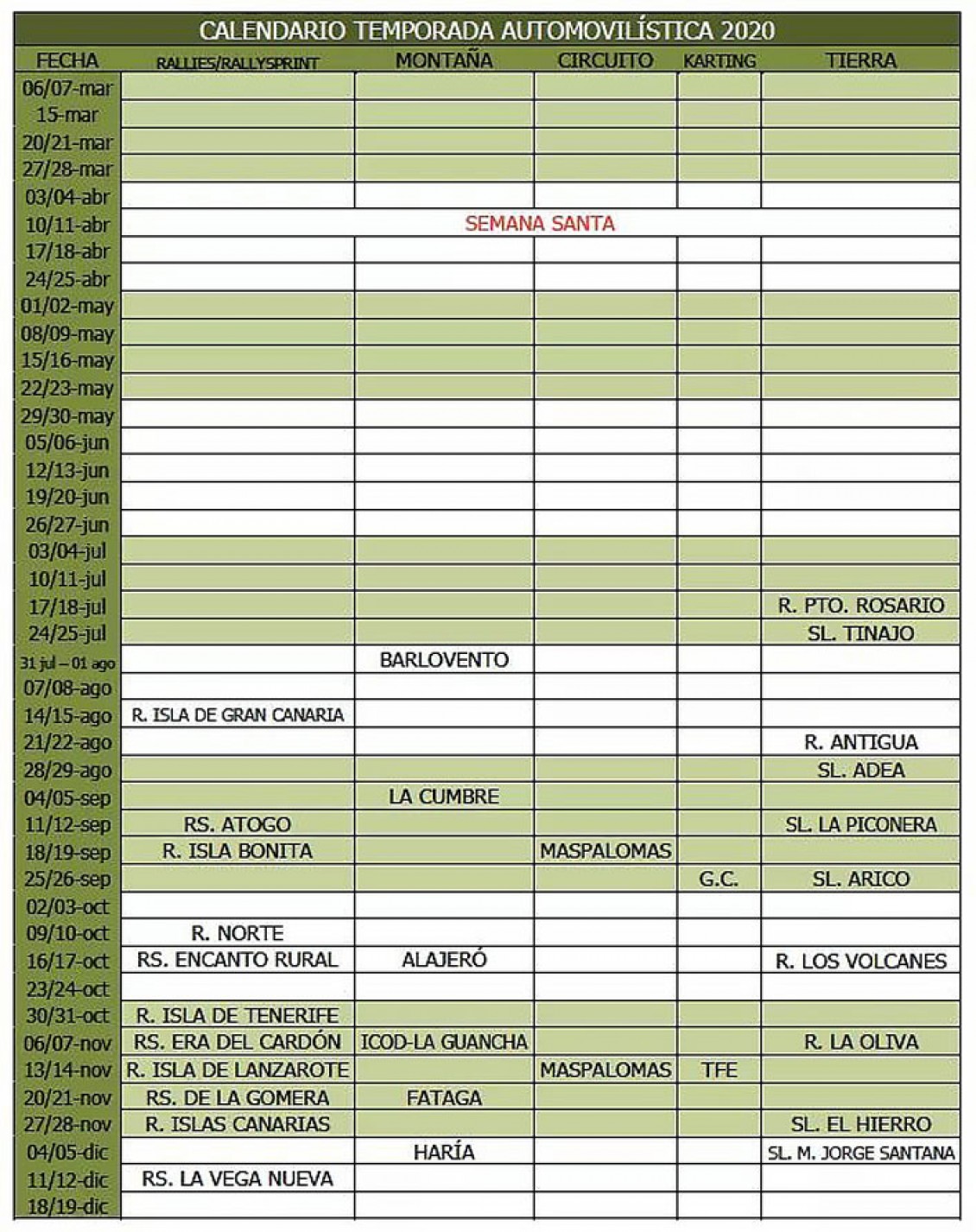Ya tenemos calendario regional 2020