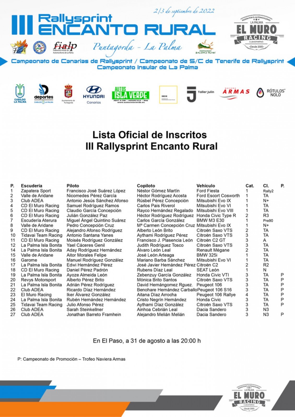III Rallysprint Encanto Rural, con 26 equipos inscritos